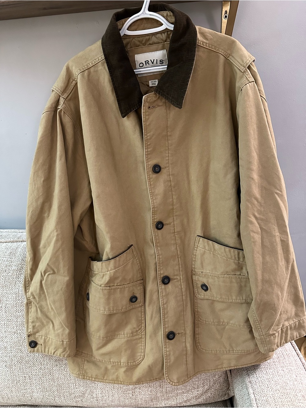 Orvis Tan Field Jacket with Dark Brown Corduroy Collar